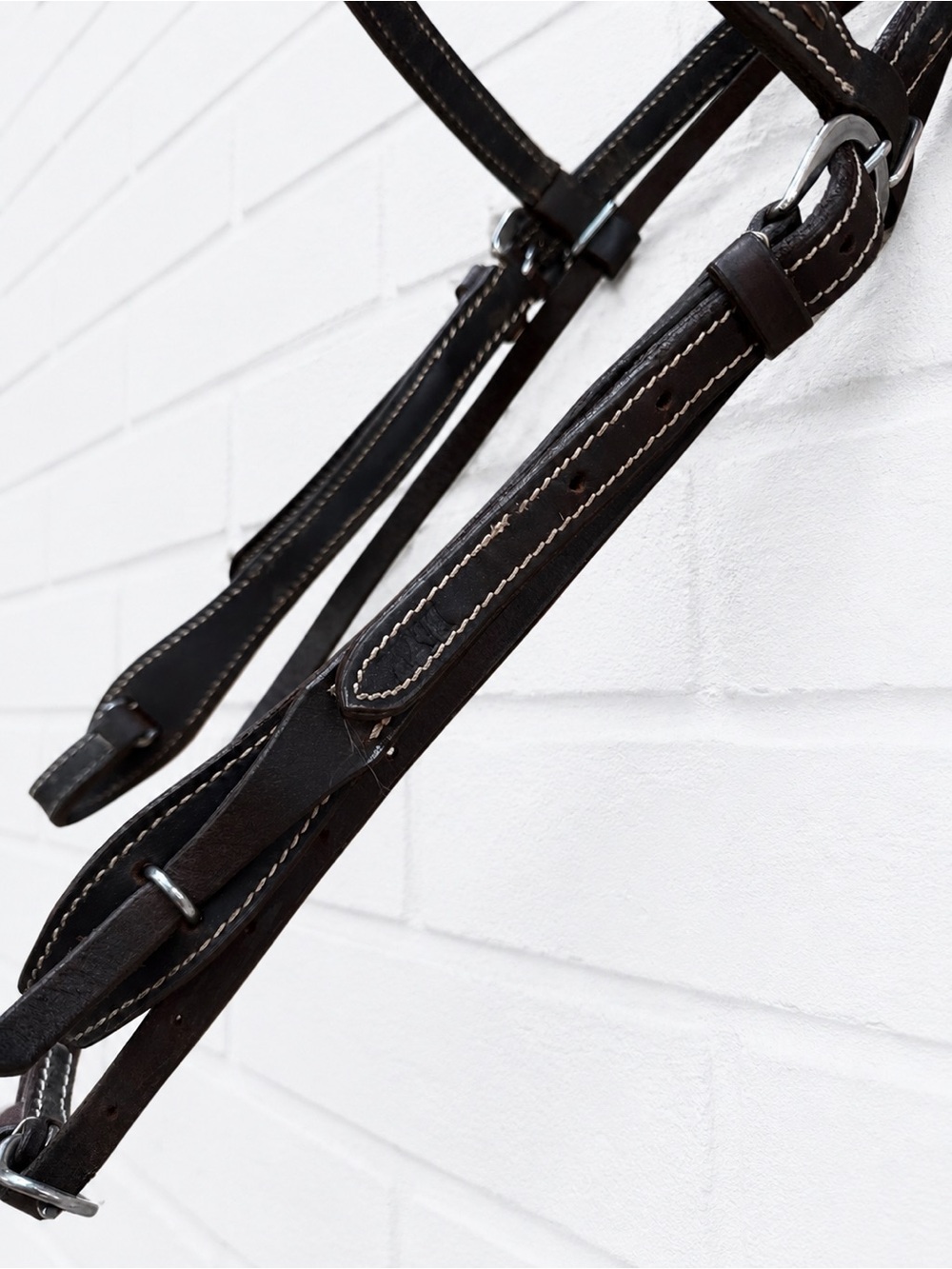 Dark Brown Leather Horse Bridle with Contrast Stitching with quick change - Picture 4 of 4